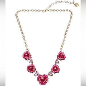 Betsey Johnson Rhinestone Rose Bib Collar Necklace